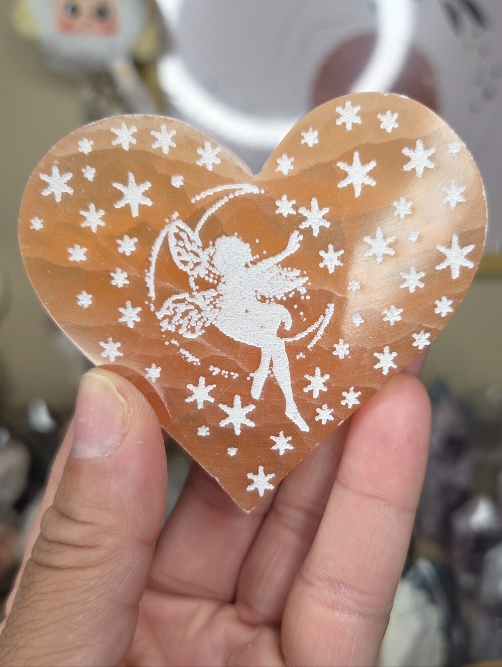 Peach Selenite Heart